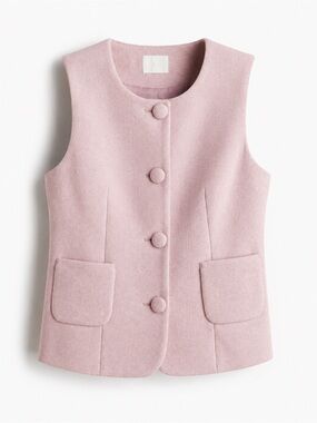 H&M Blush Pink Tailored Vest Waistcoat Sleeveless Button Front Pockets Preppy
